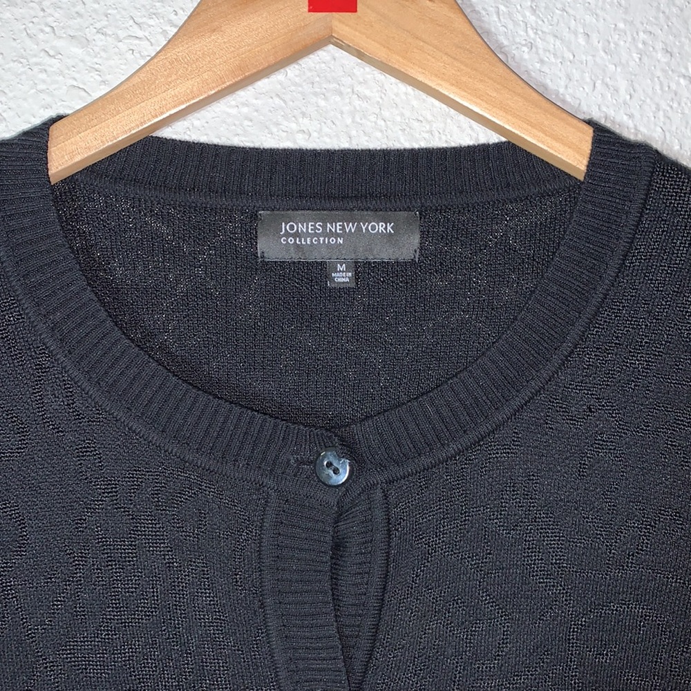 Vintage Jones N.Y. black shirt sleeve cardigan textured knit design cottagecore - Picture 6 of 14